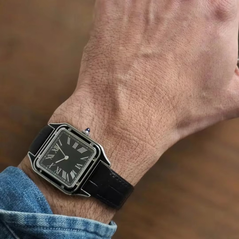 Cartier Watch Santos - حزام ساعة من جلد البقر بنقشة
