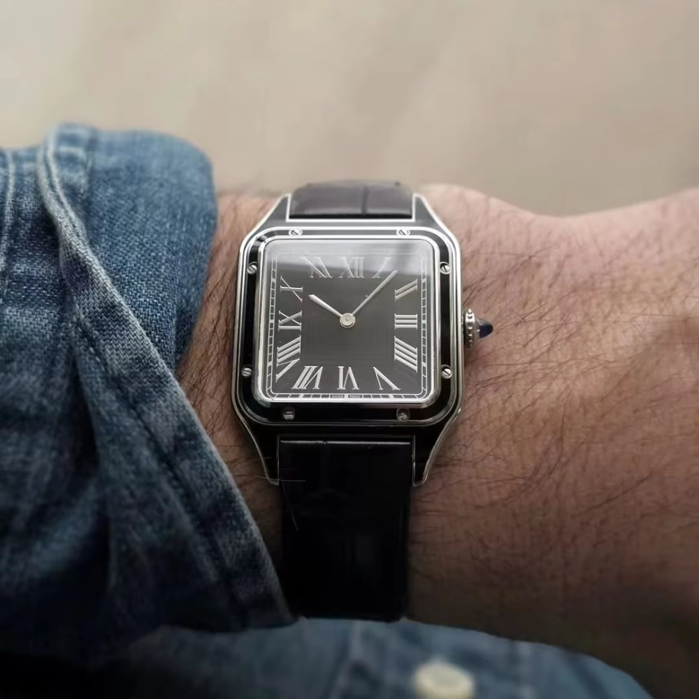حزام ساعة من جلد البقر بنقشة ا - مراجعة Cartier Watch Santos وسعره