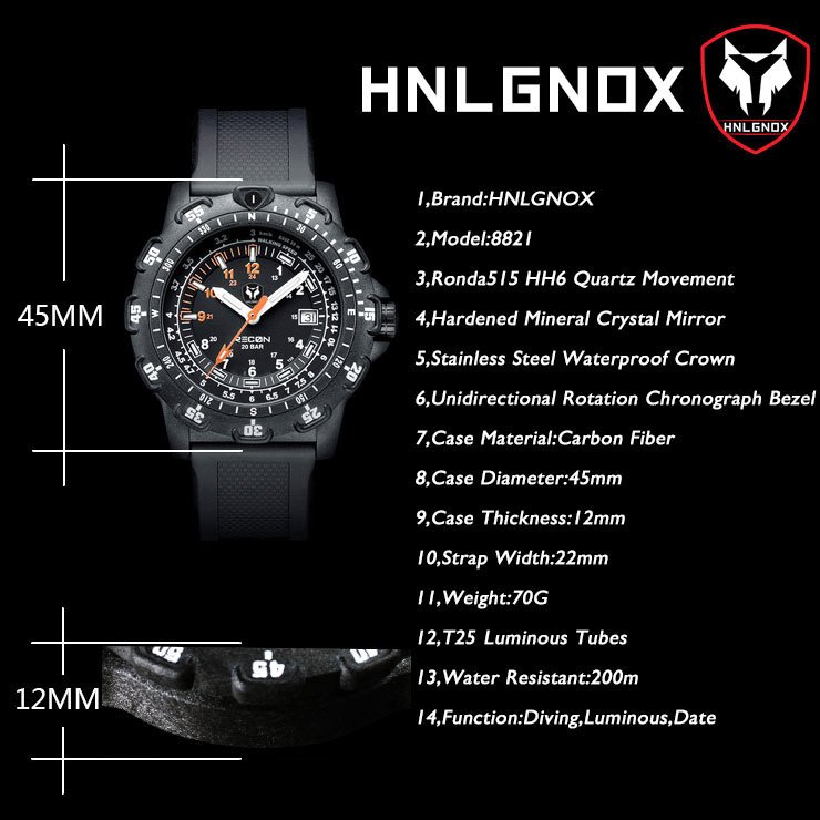 Hnlgnox رجالي الطيار الساعات ا - مراجعة Rubber Strap Diver وسعره